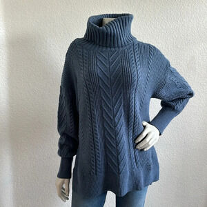 Elie by Elie Tahari Cowl Neck Ribbed Blue Knit Sweater Women’s